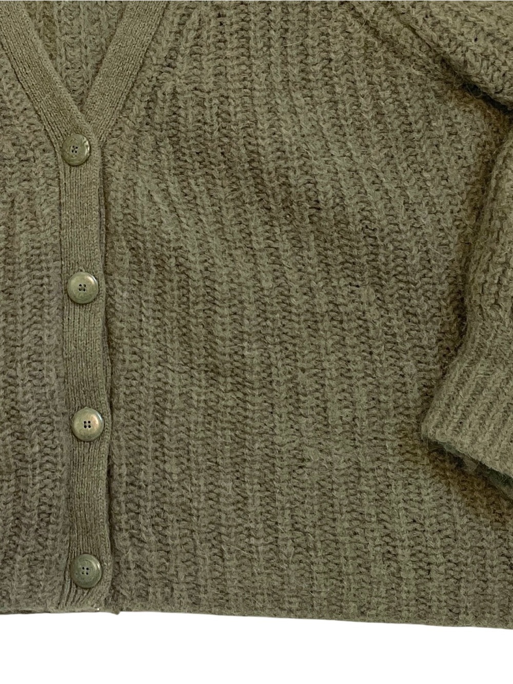 Sézane Basile Alpaca Wool Cardigan XL Olive Green Puff Sleeve Cozy Knit - Picture 4 of 12